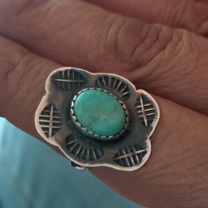 Turquoise Silver Floral Ring
